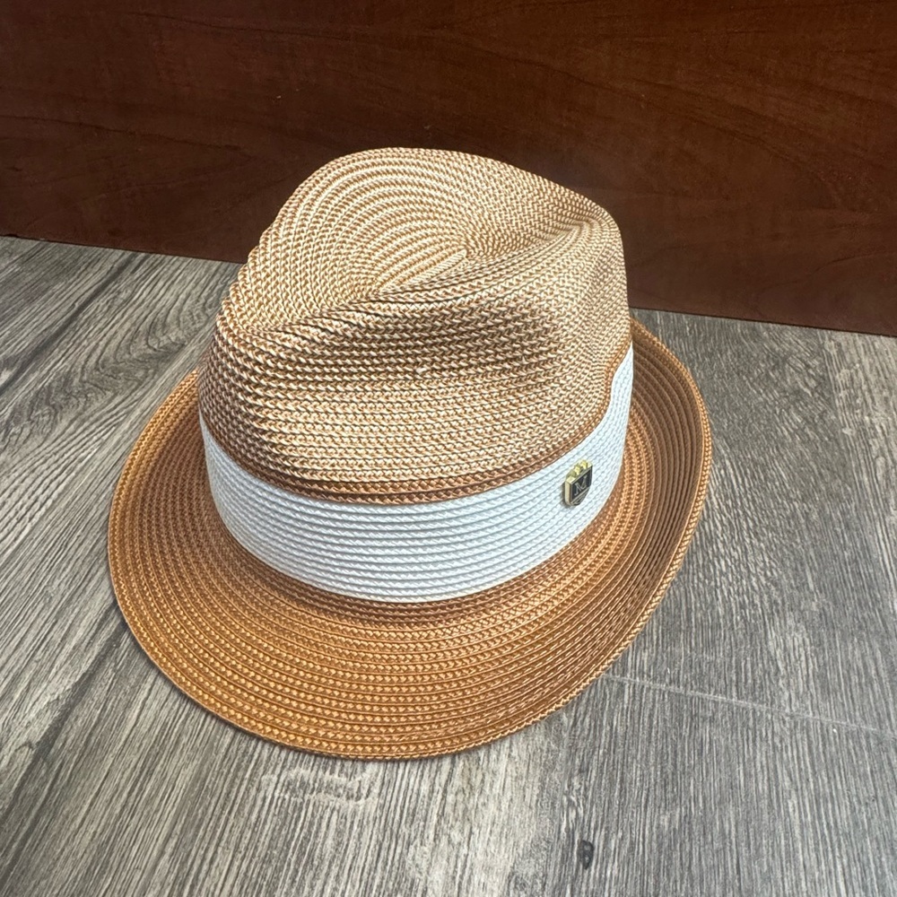 Classic Tan and White Fedora Hat